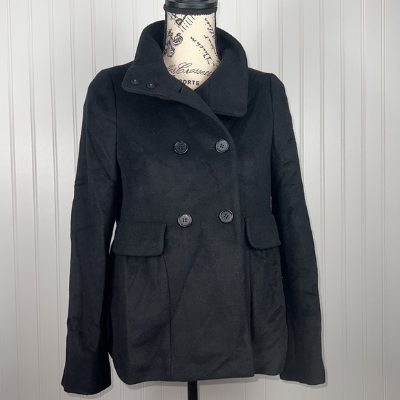 Ann Taylor Jackets & Blazers - NWT Ann Taylor Petites Black Wool Funnel Neck Loaf Peacoat Jacket Size SP